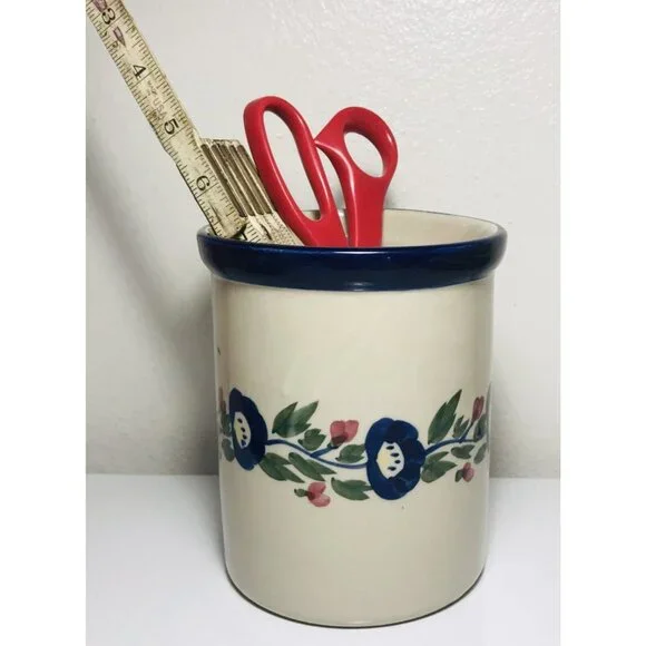 Ceramic Crock Floral Design Decorative Countertop 5.5" Utensil Holder 1 Quart - Picture 4 of 7